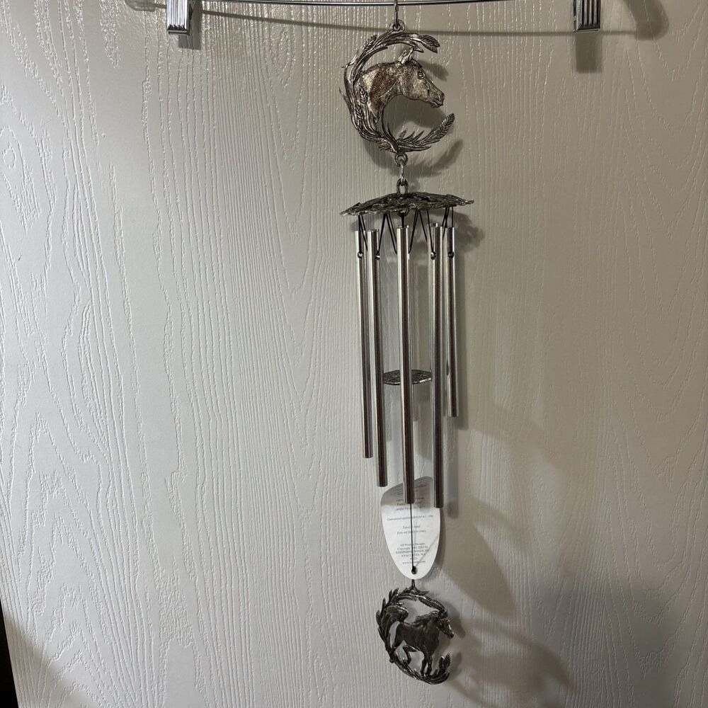 New Whispering Winds 24" Fine Pewter Horses Wind Chimes USA Handcrafted